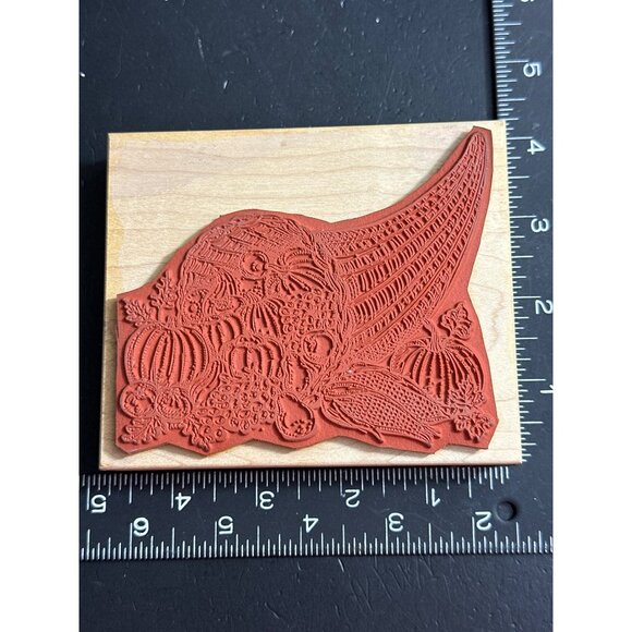 Northwoods Rubber Stamps Wooden Cornucopia Stamp Thanksgiving Harvest - Picture 2 of 3